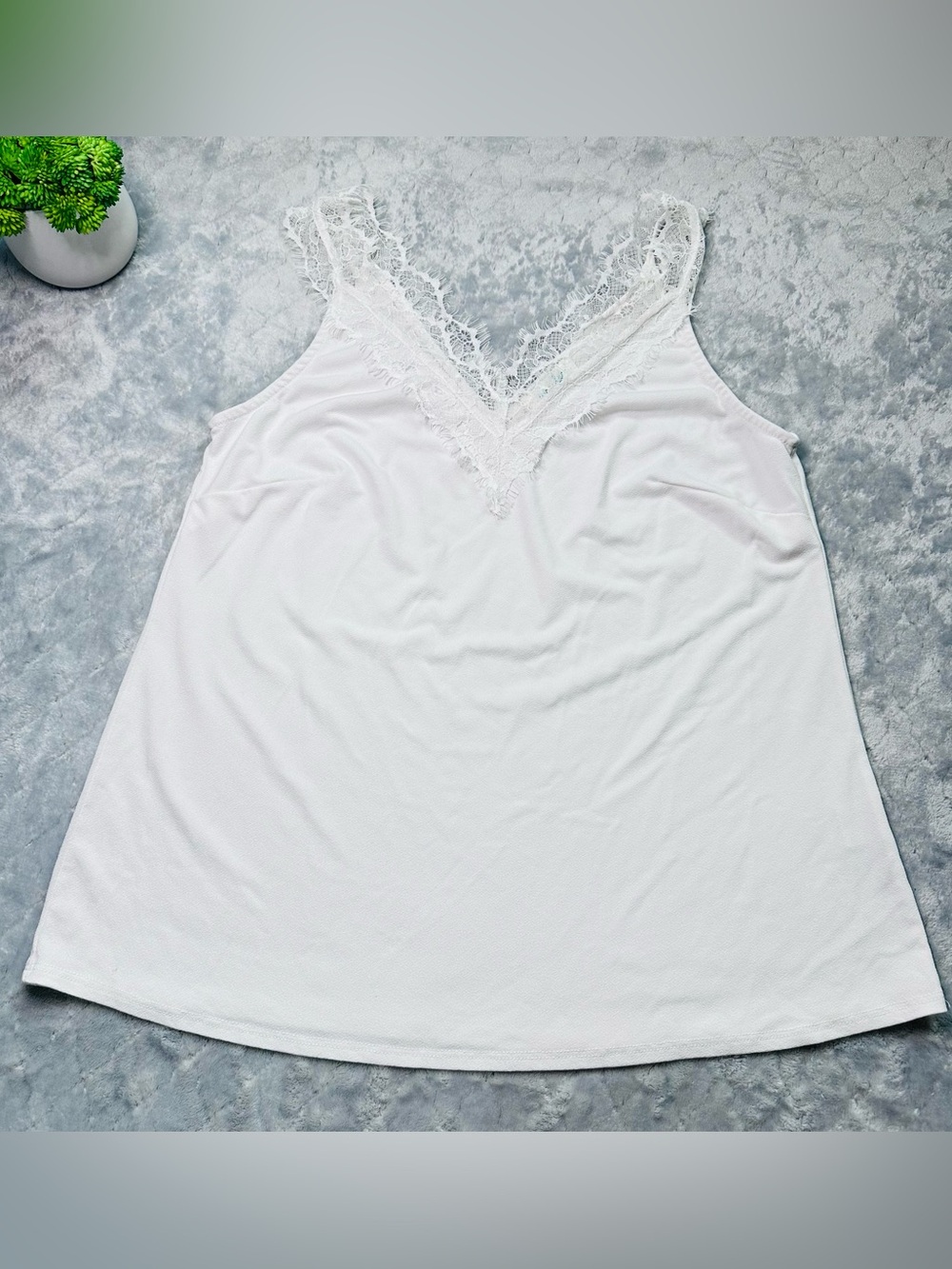 🤍 Coquette Lace Trim Cami Grace & Lace White V-Neck Romantic Y2K Tank XS